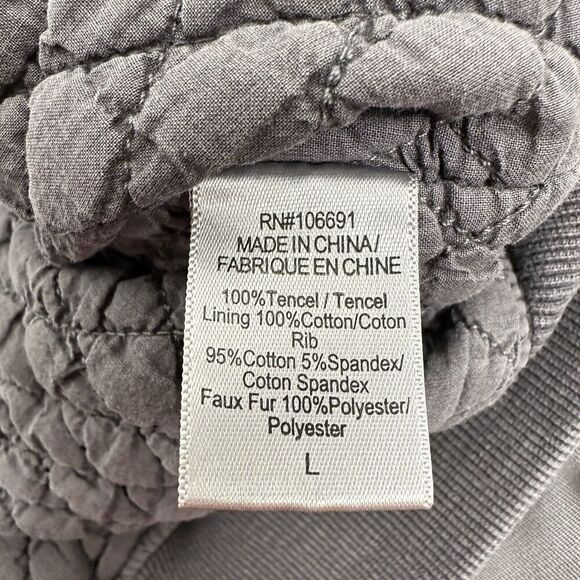 Revolve Young Fabulous & Broke Crop Jacket Women L Earhart Gray Sherpa Collar - Picture 13 of 16